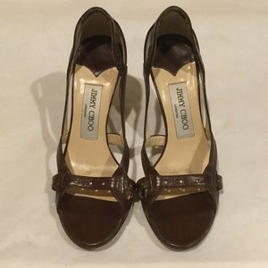Jimmy Choo Brown Leather Open Toe Pumps Size 35.5